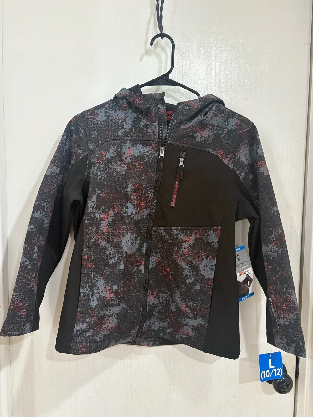 Free Country Black Softshell Jacket with Red and Gray Accents